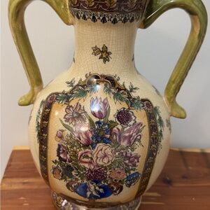 Vintage Floral Ceramic Vase with Dual Handles